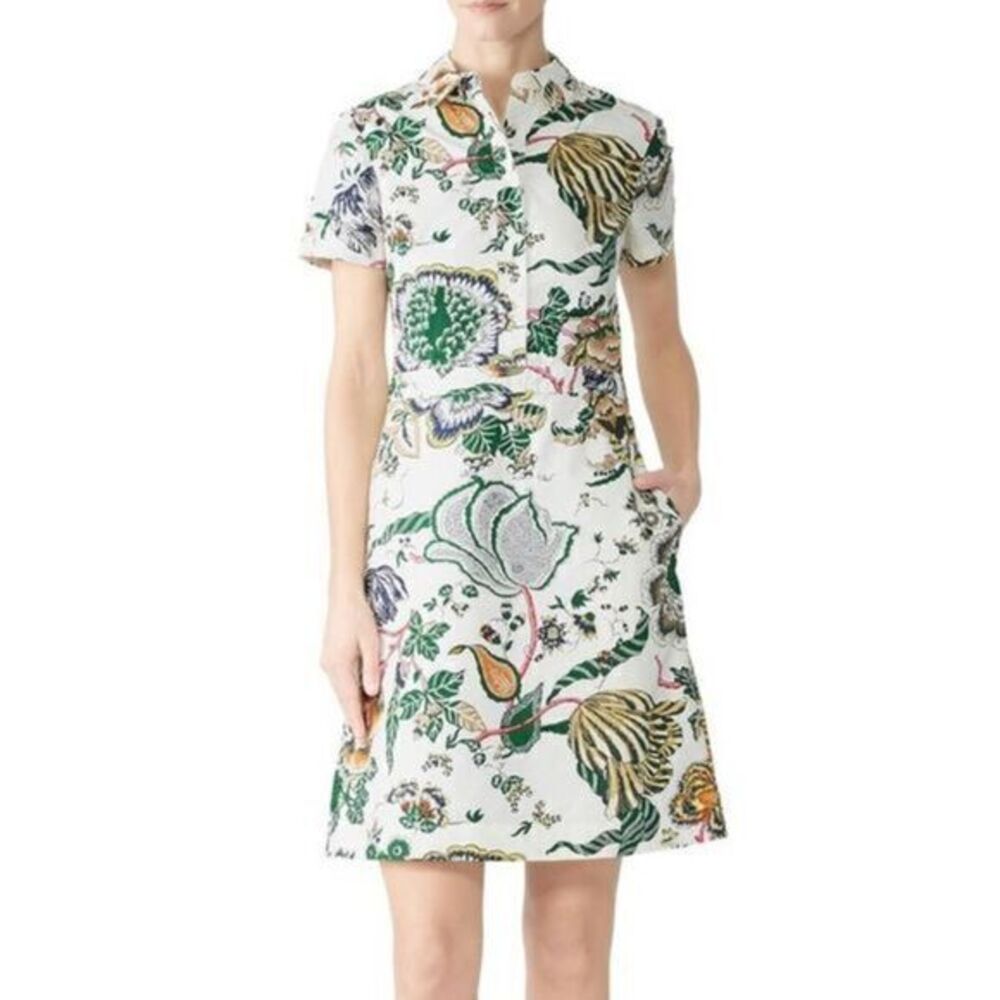TORY BURCH Mini Floral Port Ivory Shirt Dress US 4